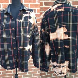 Old Navy Upcycled Bleached Flannel Shirt Shacket Mens XL